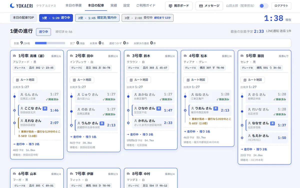リアルタイム運行ボードの画面